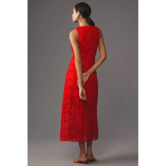 ANTHROPOLOGIE Endless Rose Size Large Red Sleeveless Textured Midi Dress - Picture 2 of 12